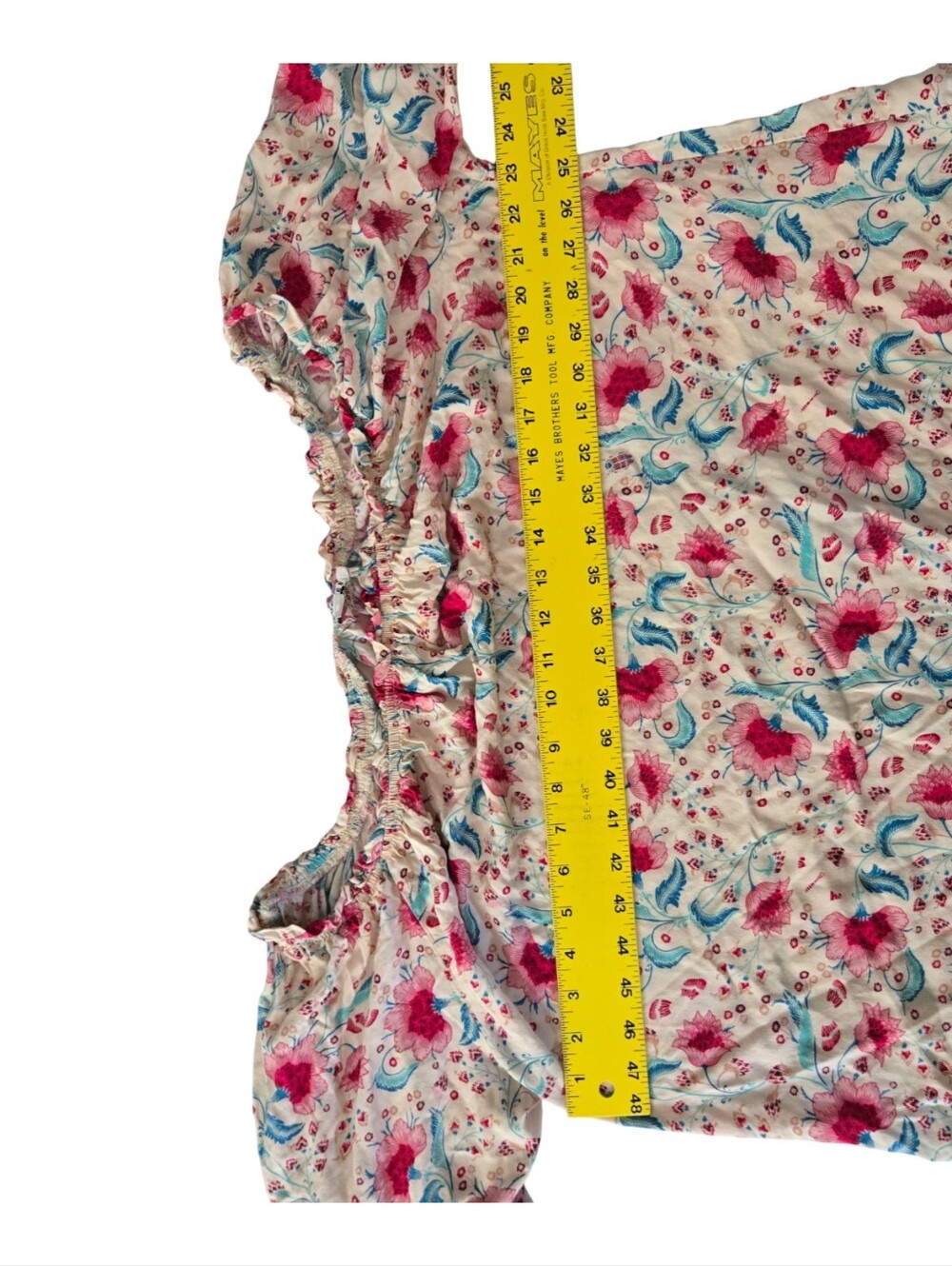 ANDREE BY UNIT Cream Floral Off-Shoulder Top with Blue Bell Sleeves - Picture 6 of 7